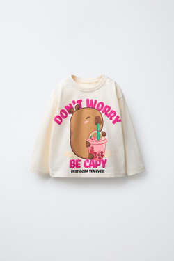 ZARA ЛОНГСЛИВ С ПРИНТОМ CAPIBARA CAPYFUN ©, ЭКРЮ