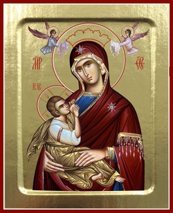Икона Пресвятой Богородицы, Млекопитательница (с ангелами в багряной ризе) на дереве: 125 х 160 (Син