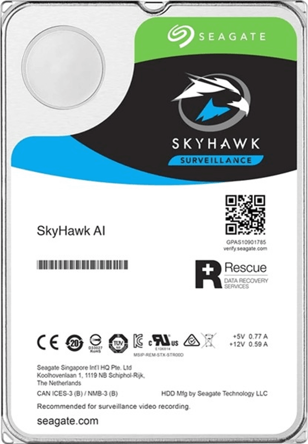 Жесткий диск для видеонаблюдения 10Tb Seagate SkyHawk AI 256Mb SATA3 3.5" ST10000VE001