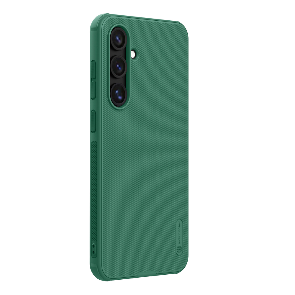 Усиленный двухкомпонентный чехол зеленого цвета (Dark Green) от Nillkin для Samsung Galaxy S24 FE, серия Super Frosted Shield Pro