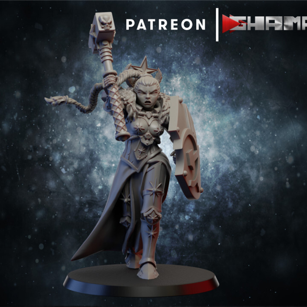 Adepta Sororitas Celestian Sacresants Красная сестра с молотом и щитом миниатюра для dnd, днд, pathfinder, фентези, Настольная игра, НРИ, Варгейм, РПГ