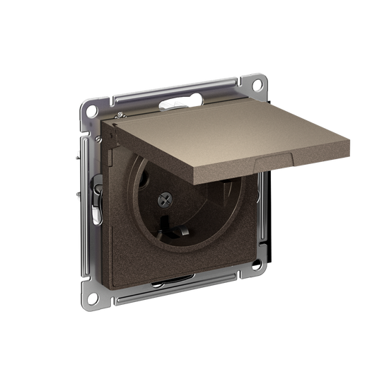 Розетка 1-м СП AtlasDesign 16А IP20 с заземл. защ. шторки с крышкой механизм мокко SE ATN000646