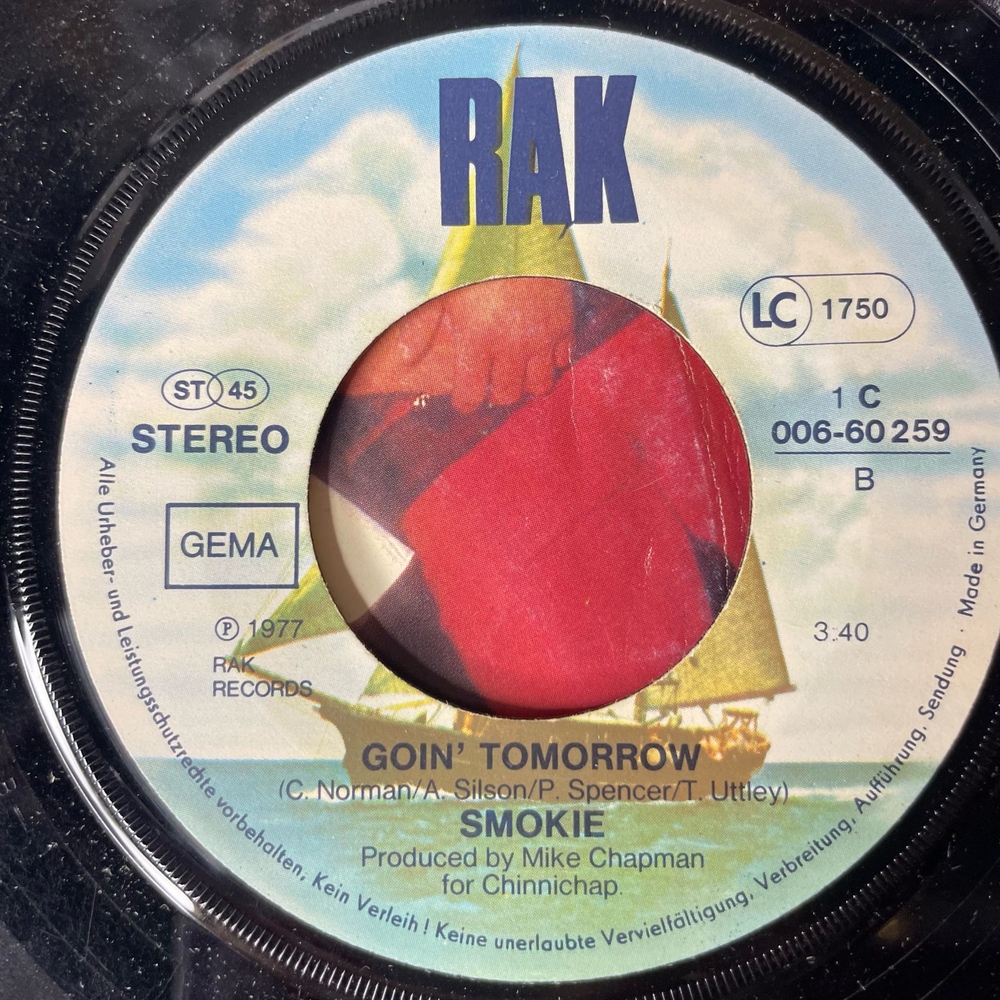 Винтажная виниловая пластинка 7 дюймов (маленькая пластинка) Смоуки Smokie For A Few Dollars More (Германия 1977)