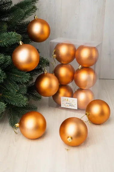 Набор пластиковых шаров Анет 80 мм., янтарный матовый, 6 шт., ЕлкиТорг (150304)