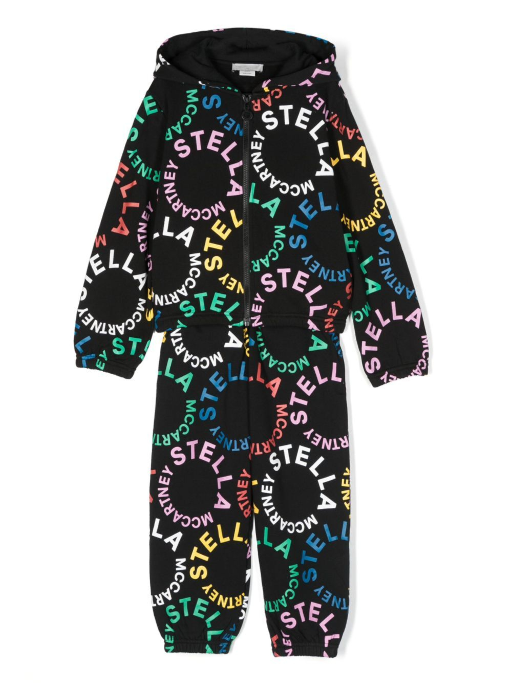 Кардиган с капюшоном + брюки трикотажные STELLA McCARTNEY Черный/Термопринт: разноцветные круглые логотипы (Девочка)