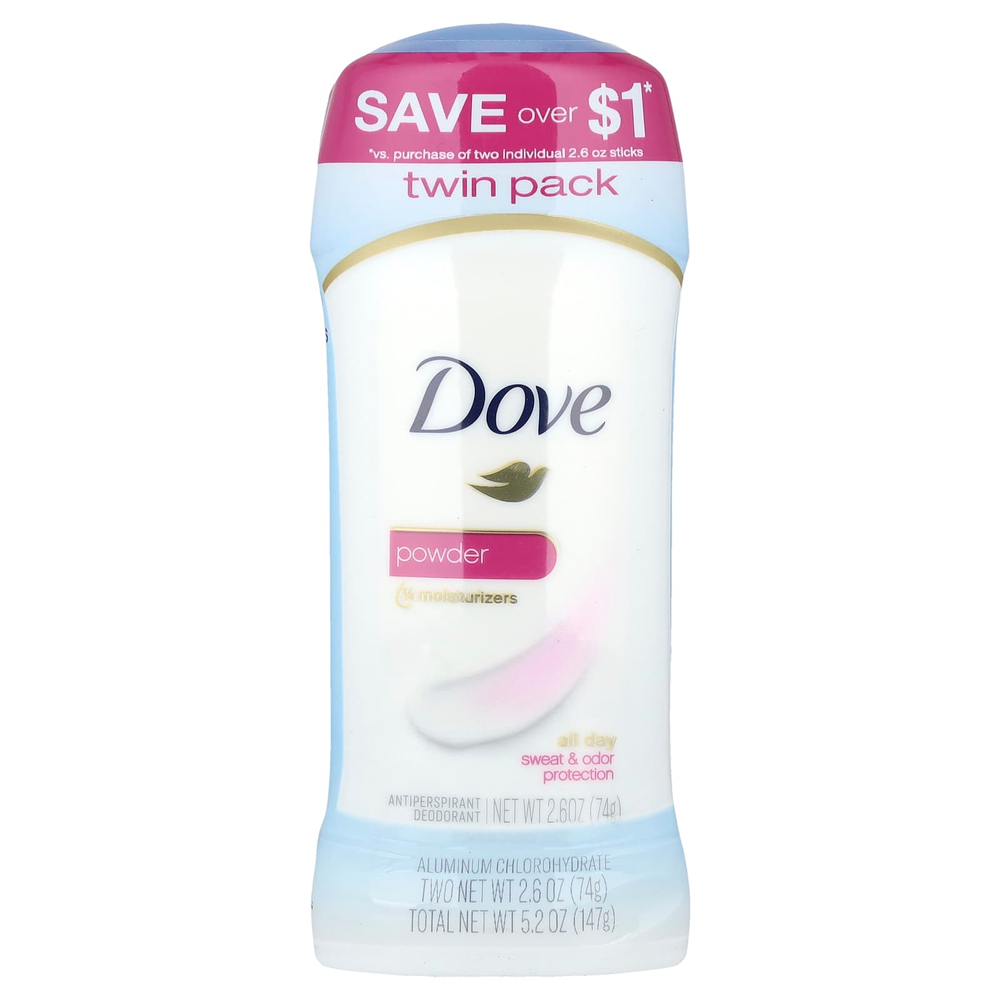 Dove, дезодорант-антиперспирант, в виде порошка, 2 тюбика по 74 г (2,6 унции)
