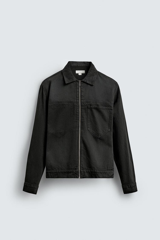 ZARA ДЖИНСОВАЯ КУРТКА-РУБАШКА НА МОЛНИИ, ЗЕЛЕНЫЙ