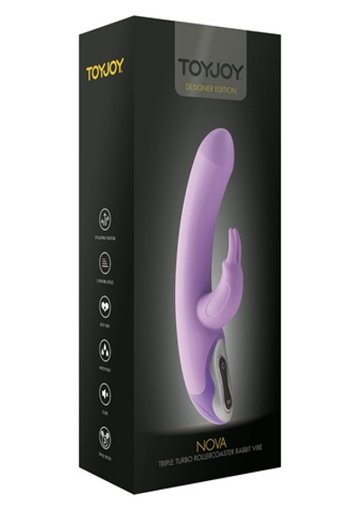 Фиолетовый вибратор NOVA RABBIT с клиторальным зайчиком - 23,5 см.