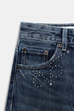 ZARA ДЖИНСЫ TRF С МЕТАЛЛИЧЕСКИМИ ЗАКЛЕПКАМИ, МОРСКОЙ СИНИЙ