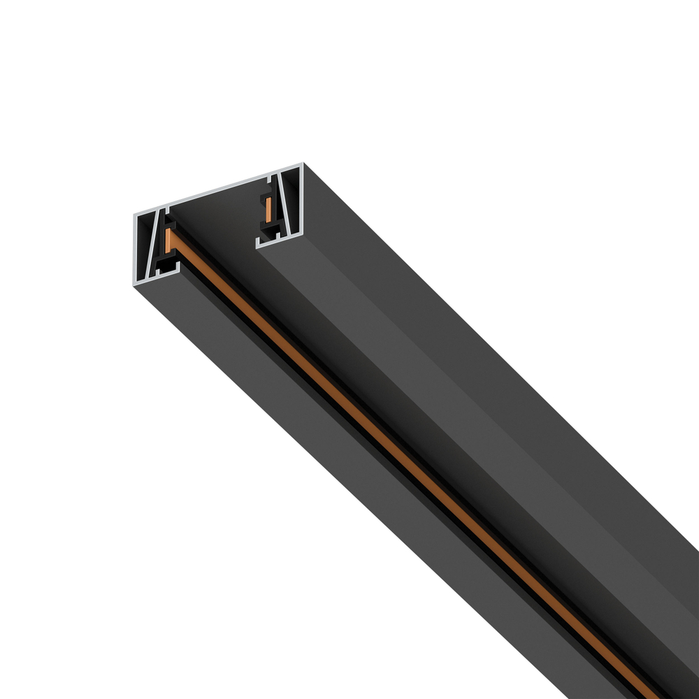 502028-P Трек 2-контактный без стыковочного паза BARRA, длина 2м, ЧЕРНЫЙ МАТОВЫЙ (плоские медные жилы, питание и заглушка в комплекте)