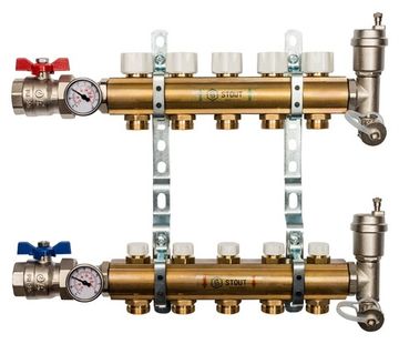 Коллектор Stout 1"x3/4" 5 контуров для радиаторного отопления из латуни SMB-0468-000005