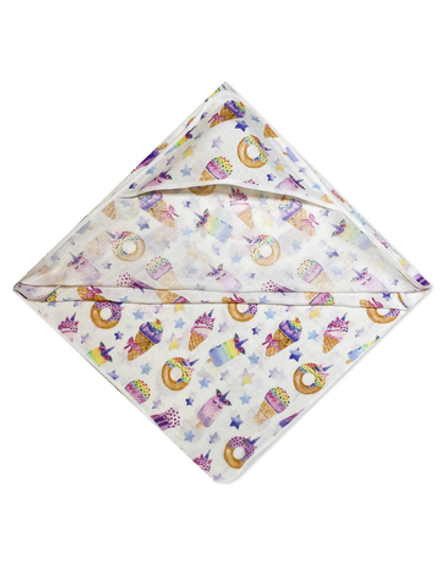 Муслиновая пеленка с уголком (полотенце) 2-х слойная Радужные сладости