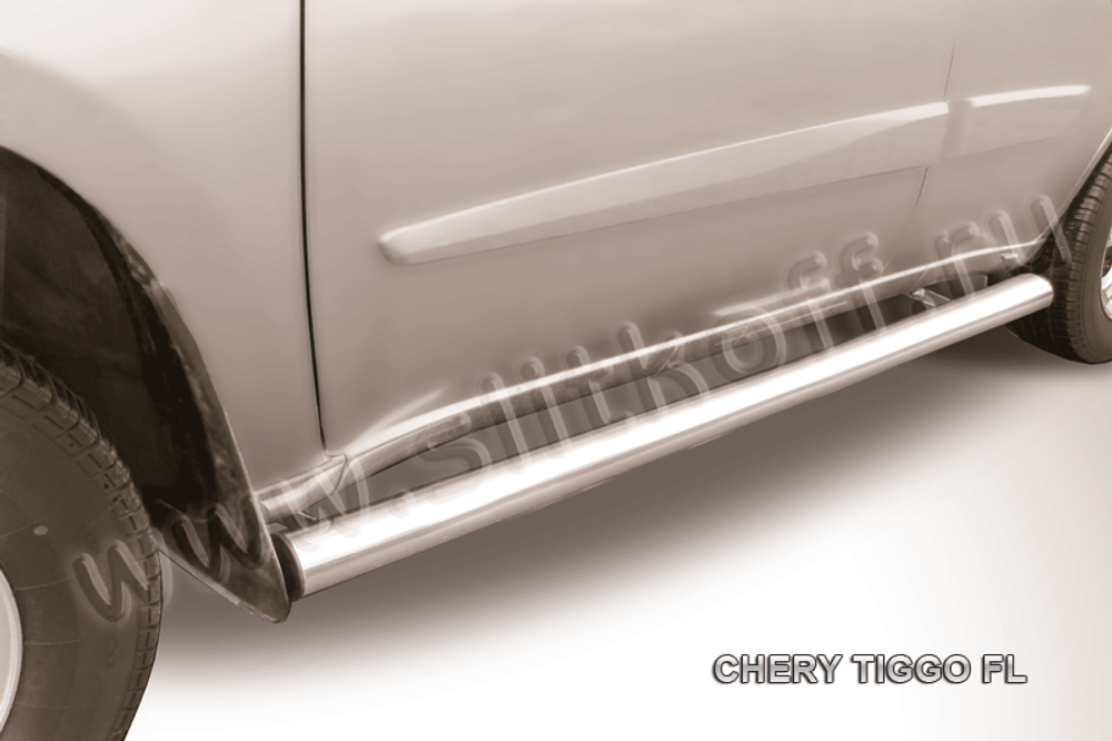 Пороги из нержавейки Chery Tiggo FL (2011-2016) d76 труба (черный цвет)