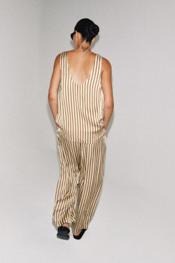 ZARA БРЮКИ BALLOON В ПОЛОСКУ ZW COLLECTION, ЭКРЮ/ГРАНАТОВЫЙ