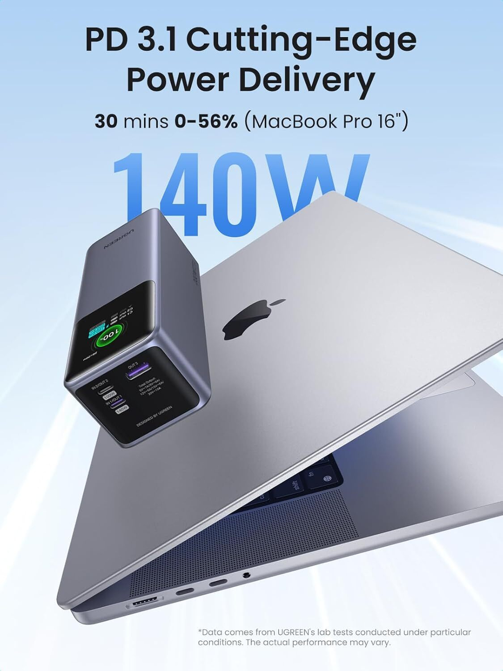 Мобильный аккумулятор Power Bank, 25000mAh, DigitalDisplay, 200W, серый, UGREEN 35525B