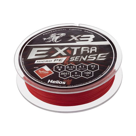 Шнур Helios Extrasense X3 PE Red 92m   0.5/9LB 0.13mm (HS-ES-X3-0.5/9LB)