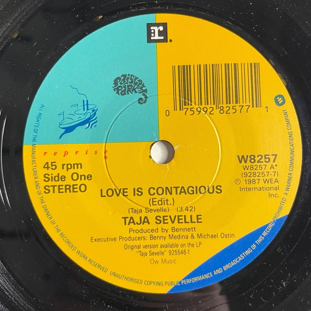 Винтажная виниловая пластинка LP Taja Sevelle Love Is Contagious (USA 1987) 7 дюймов, 45 RPM, Single