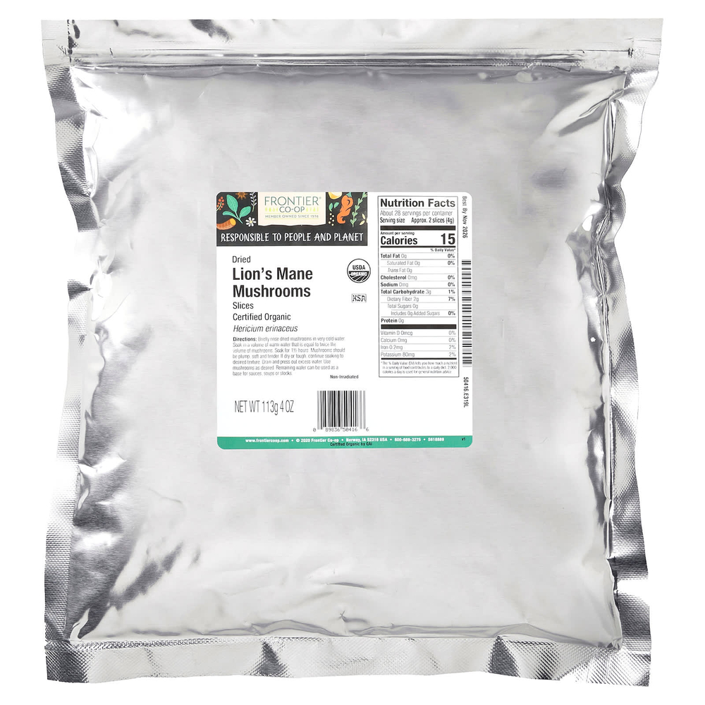 Frontier Co-op, органические сушеные грибы ежовик гребенчатый, 113 г (4 унции)