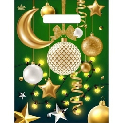 Пакет ПЭ с вырубной неусиленной ручкой 23х30см (30) (Мерцание золота) НГ Тико