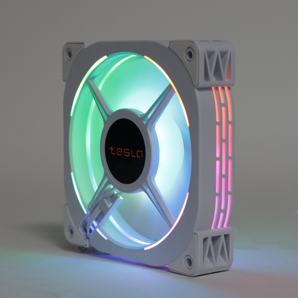 Вентилятор TESLA RGB120-XW, 120мм, 1200rpm, Molex, белый/RGB, 38CFM, 21дБ, антивибропрокладки, бесконечное зеркало, изменение скорости анимации подсветки (TSL-120-XW)