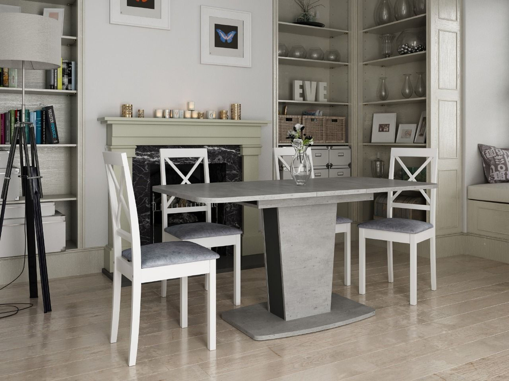 Стол кухонный обеденный раздвижной Белый Шагрень/Антрацит, Киото, 120х75х75 см