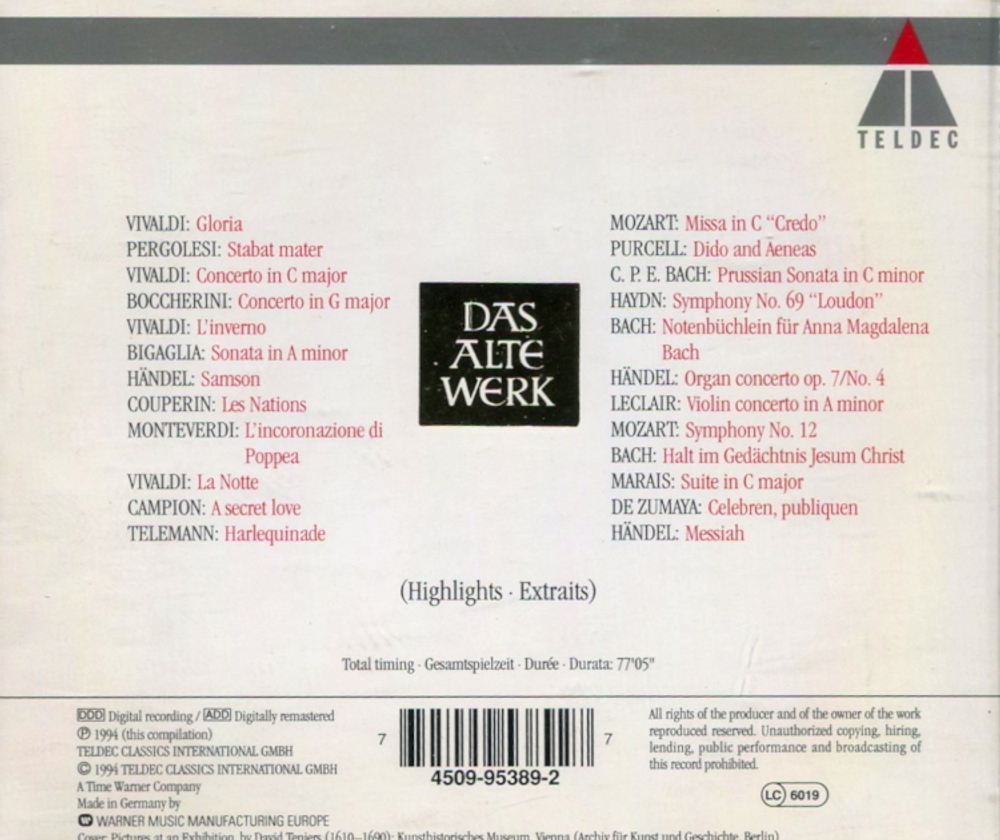 Nikolaus Harnoncourt, Il Giardino Armonico, Gustav Leonhardt, Frans Bruggen, Chanticleer, Herbert Tachezi, Tragicomedia, Bob van Asperen, St. James's Baroque Players, Anner Bylsma, Jaap Schroder / Das Alte Werk (CD)