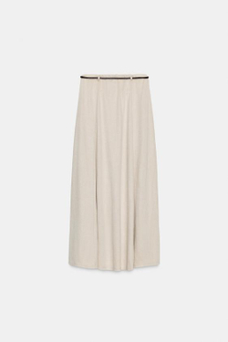 ZARA ТРИКОТАЖНАЯ ЮБКА С РЕМНЕМ, ПЕСОЧНЫЙ