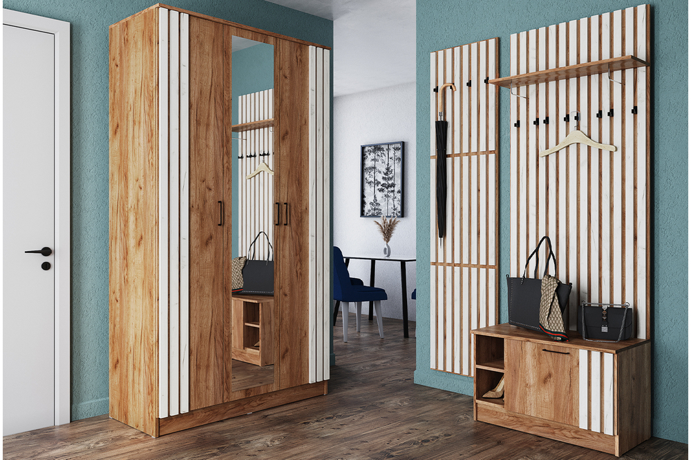 Вешалка 3-х ярусная Кано КПВ-3, Дуб крафт табачный, Дуб крафт белый