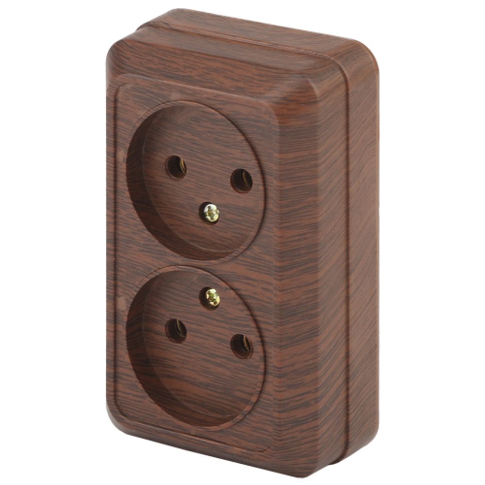 Розетка Intro Quadro 2-203-10 двойная без заземления 2х2P, 16А-250В, IP20, ОУ, Quadro, венге