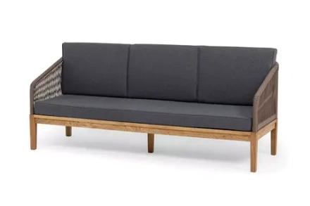 "Канны" диван 3-местный плетеный из роупа, основание дуб, роуп коричневый круглый, ткань Savana grafit