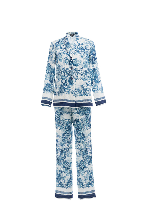 Льняной брючный костюм сине-белый 02-02-25 SS