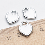 Подвеска Сердце, цвет серебро (родий)+белый, размер 15*13 мм, цена за 1 шт