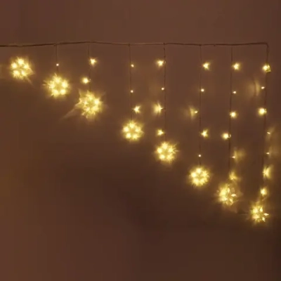 Гирлянда для дома БАХРОМА 2,5м*1/0,1м 136 ламп LED, с насадками Звезда, Теплый белый (возможность соединения)