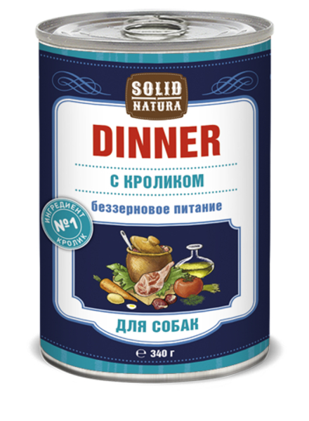 Solid Natura Dinner Кролик влажный корм для собак жестяная банка 340 г