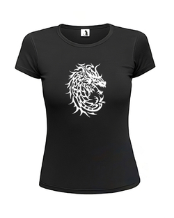 Футболка c драконом женская приталенная черная с белым рисунком