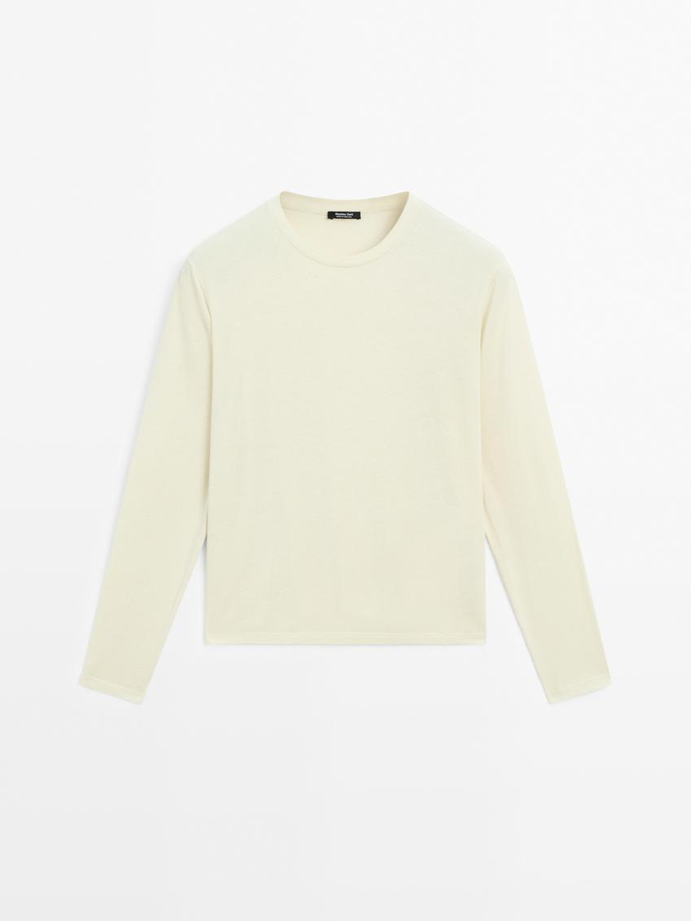 Massimo Dutti Лонгслив из 100% хлопка, светло-зеленый