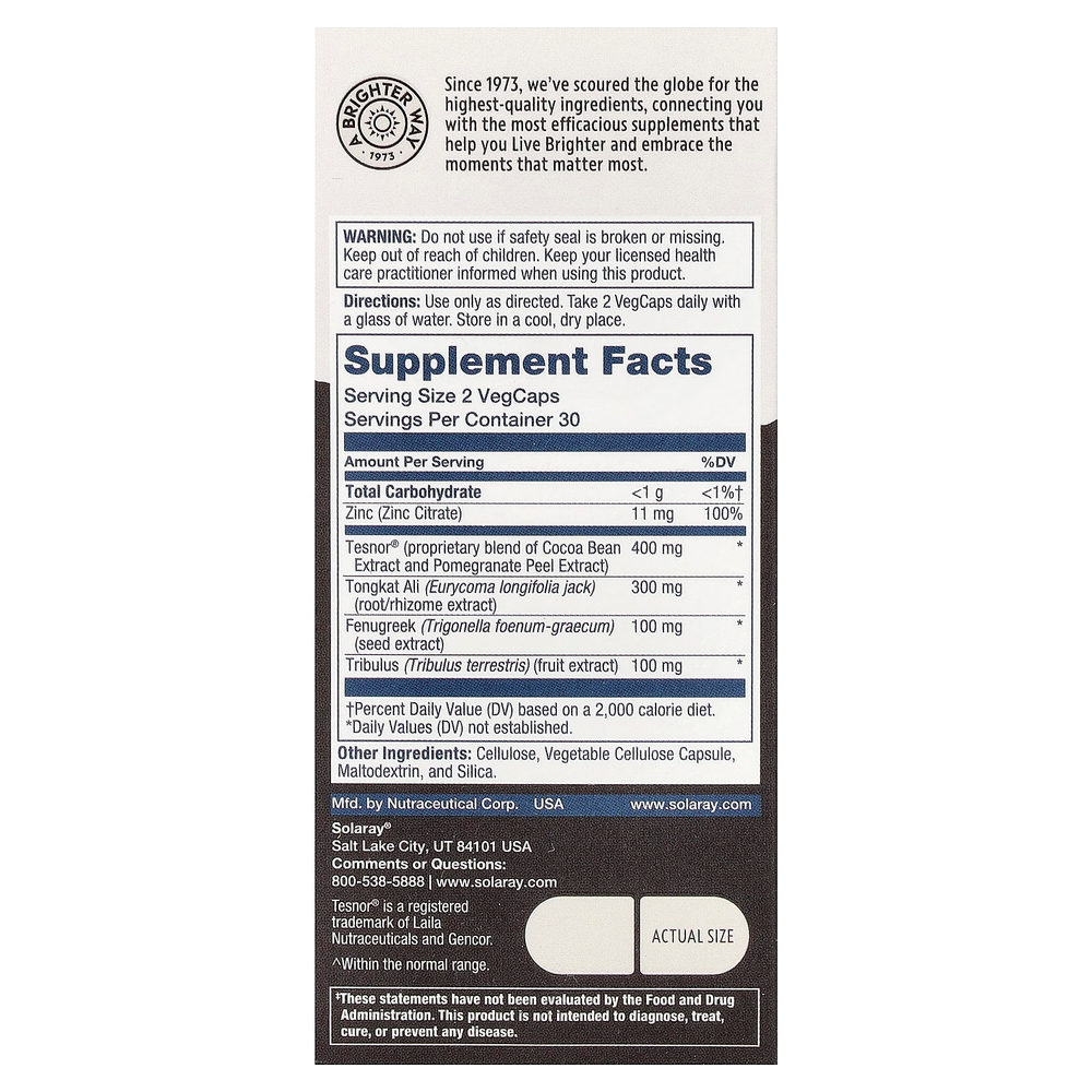 Solaray, добавка для поддержки уровня тестостерона для мужчин, 60 растительных капсул