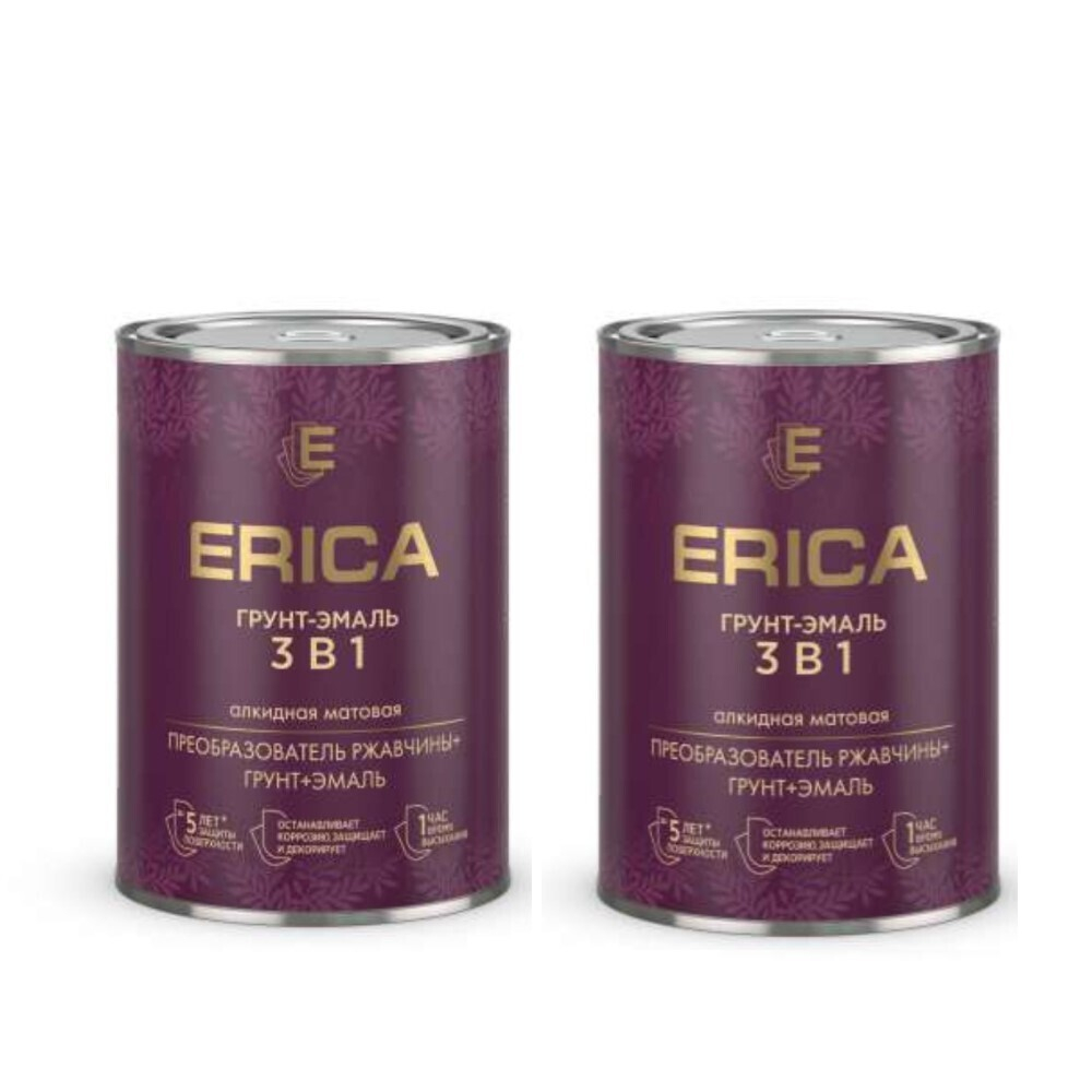 Грунт-эмаль Erica 3 в 1, желтая, 0,8 кг 2шт.