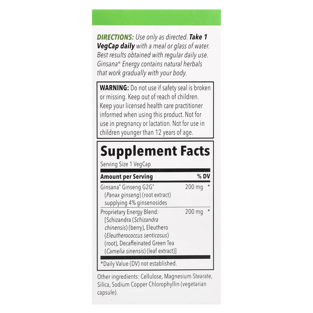 BodyGold, Ginsana® Energy, без кофеина, 30 растительных капсул