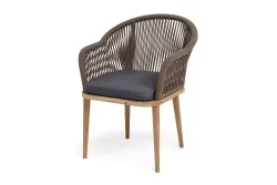 "Лион" стул плетеный из роупа, основание дуб, роуп коричневый круглый, ткань темно-серая 027