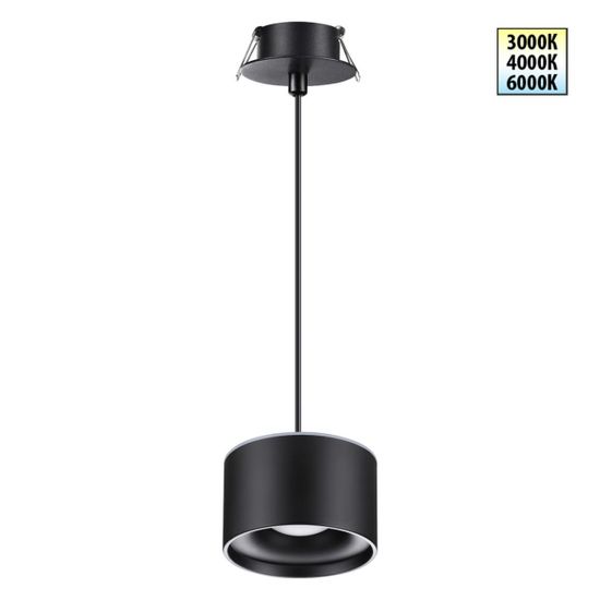 358965 SPOT NT22 446 черный Светильник встраиваемый с переключ. цв. температуры, провод 2м IP20 LED 3000К\4000К\6000К 12W вниз + 3W вверх 110-265V GIR