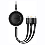 Кабель Baseus Bright Mirror II Series Retractable 3in1 Fast Charging Data Cable USB to M+L+C 66W 1.1m - Black