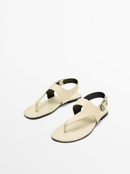 Massimo Dutti Кожаные сандалии, натуральный, кремовый