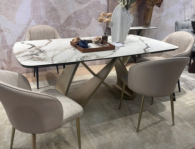 Стол PALACIO 180  KL-188 Контрастный мрамор матовый, итальянская керамика/ Шампань, ®DISAUR