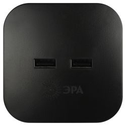 Разветвитель электрический ЭРА SP-4-USB-B на 4 розетки + 2xUSB 2400mA без заземления 10А черный | Электротовары
