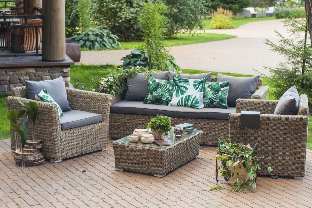 Капучино, диван коричневый/соломенный/бежевый/графит, искусственный ротанг