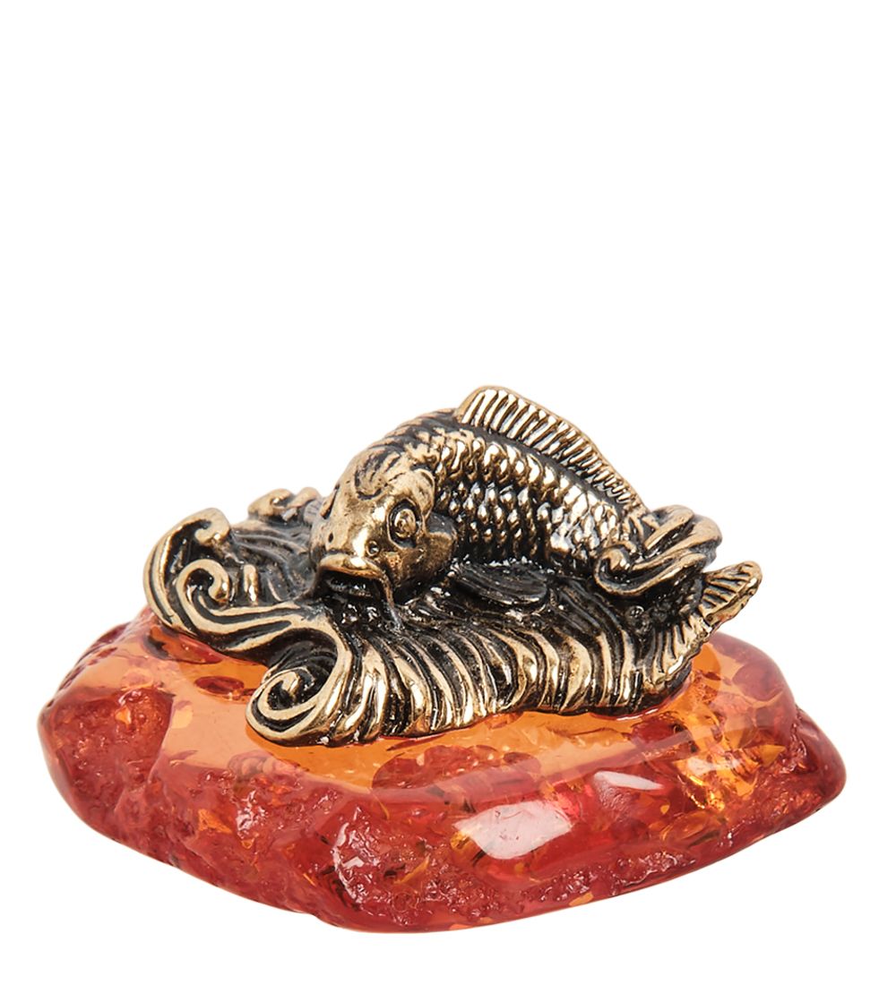 Народные промыслы AM-1388 Фигурка «Рыба на волне» (латунь, янтарь)