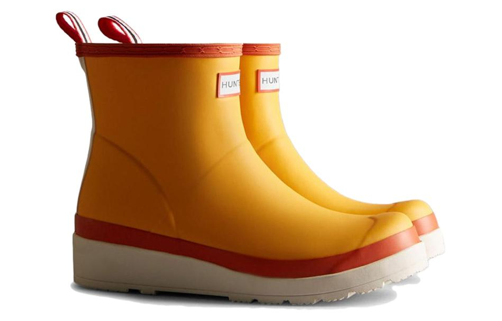 HUNTER Waterproof Rain Boots Women"s Orange Red Color Block