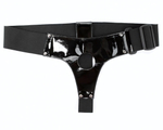 Чёрные лаковые трусики для страпона (Размер: S-M) (Цвет: черный)