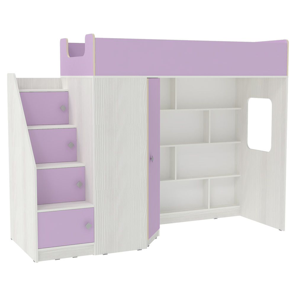 Кровать-чердак КарИВи Л-В602.3 80х190 Белое Дерево Ирис